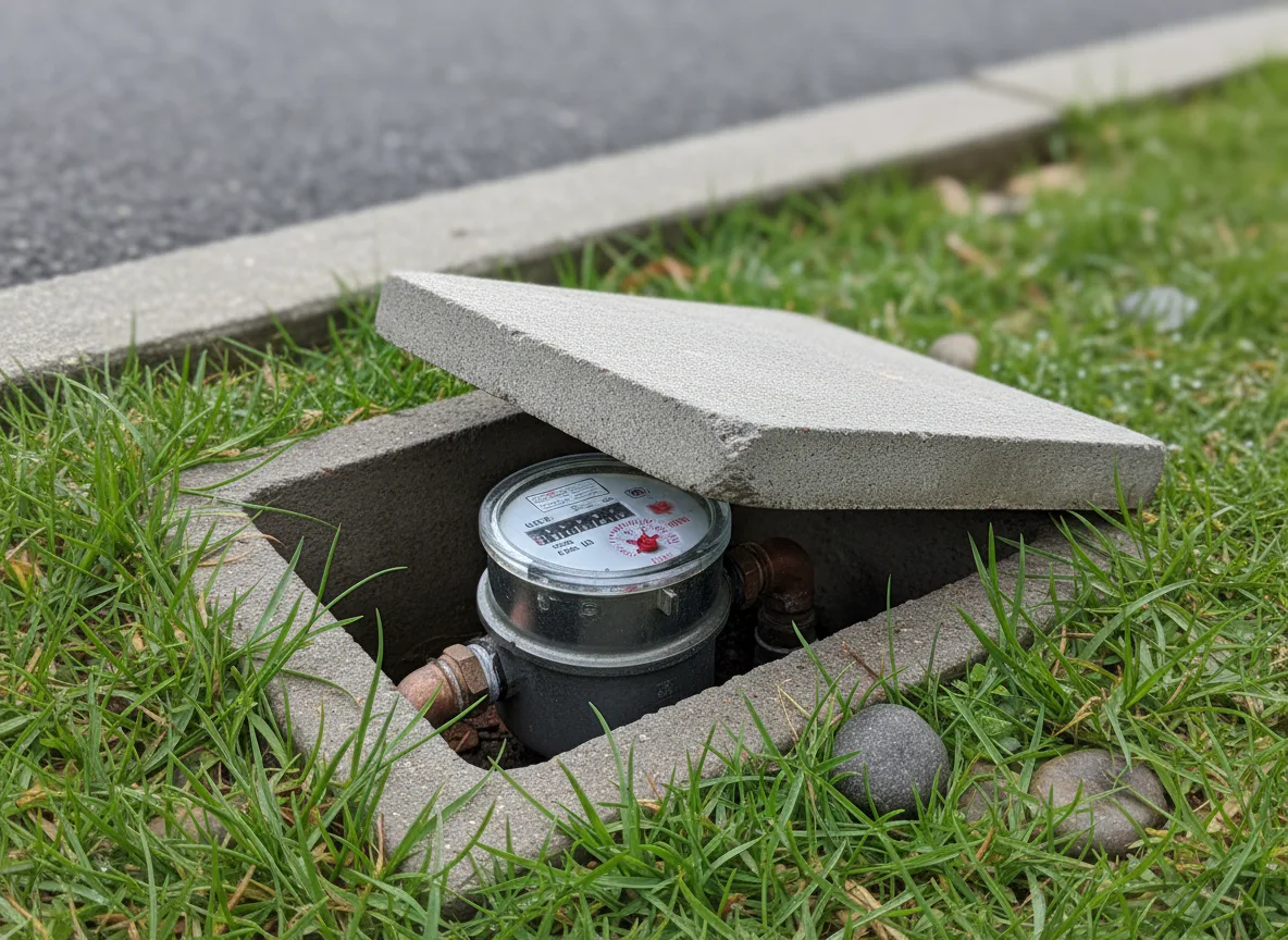 Open residential water meter box at the kerb